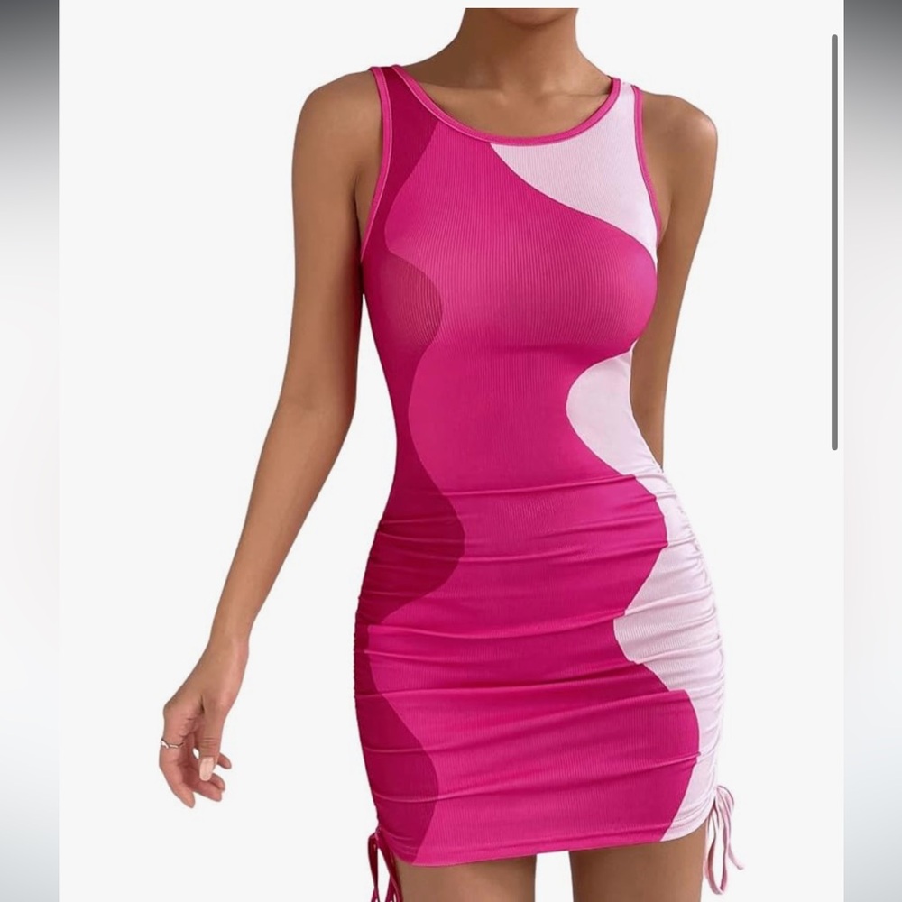 Pink Colorblock Ruched Dress - Picture 6 of 6